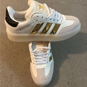 adidas Women’s Samba Platform Sneakers White with Gold and Black